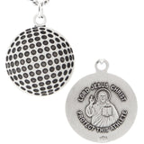 Golf Ball Shape Necklace with Jesus Figure Back in Sterling Silver