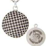 Golf Ball Shaped Necklace with Saint Christopher Back in Sterling Silver - 24" Sterling Silver Chain + Clasp