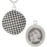 Golf Ball Shaped Necklace with Saint Sebastian Back in Sterling Silver
