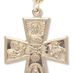 Men's 14kt Gold Over Sterling Silver Gothic Style 4-way Necklace + 24 Inch Gold Plated Endless Chain - Gold-tone