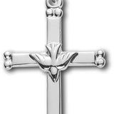 Women's Double Bead Tip Cross Necklace Dove Center with Chain Options - 18" 1.8mm Sterling Silver Chain + Clasp