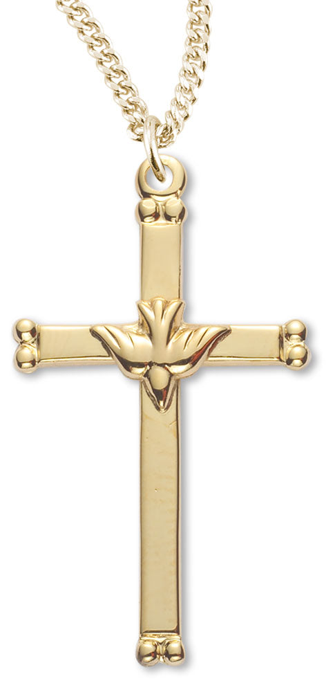 Women's 14kt Gold Over Sterling Silver Cross Necklace Dove Center Cross + 18 Inch Gold Plated Chain & Clasp - Gold-tone