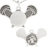 Lacrosse Racket Necklace with Saint Sebastian Back in Sterling Silver - 24" Sterling Silver Chain + Clasp