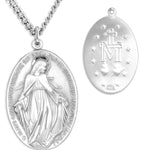 Men's Sterling Silver Miraculous Necklace Old World Text with Chain Options - Sterling Silver