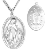 Men's Sterling Silver Miraculous Necklace Old World Text with Chain Options - Sterling Silver