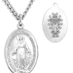 Men's Large Sterling Silver Miraculous Necklace with Chain Options - 24" Sterling Silver Chain + Clasp