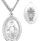 Men's Large Sterling Silver Miraculous Necklace with Chain Options - 24" Sterling Silver Chain + Clasp