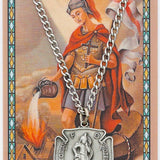 Large St. Florian Pewter Medal with Prayer Card - Silver tone
