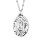 Medium Size Our Lady of Guadalupe Oval Pendant - 24" Sterling Silver Chain + Clasp