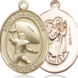 Men's 14Kt Gold Filled Saint Christopher Football Necklace - No Chain