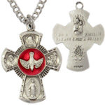 Men's 4 Way Sterling Silver Necklace with Red Enamel - 24" Sterling Silver Chain + Clasp