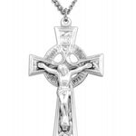 Men's Celtic Cut Out Crucifix Pendant - 24" Sterling Silver Chain + Clasp