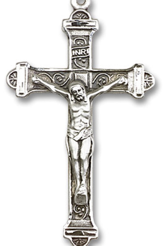 Men's Crucifix Pendant Antique Silver Accents Cross Bar Edges - No Chain