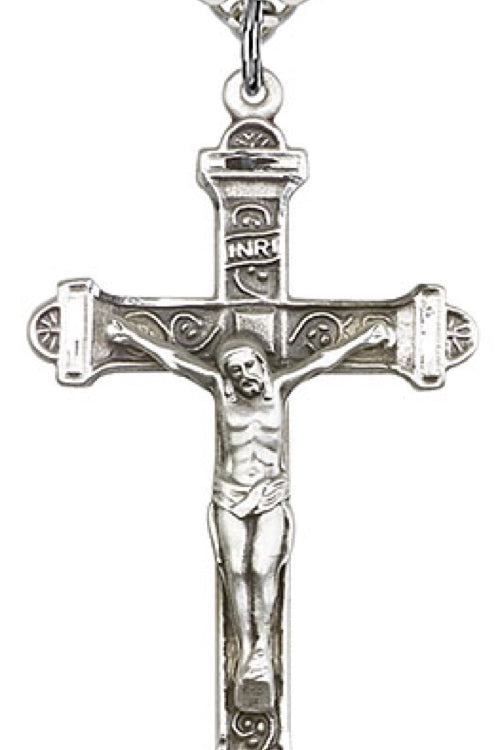 Men's Crucifix Pendant Antique Silver Accents Cross Bar Edges