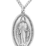 Large Men's Deluxe Sterling Silver Oval Miraculous Medal - No Chain