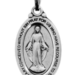 Men's Oval Sterling Silver Miraculous Medal with Decorative Bale - No Chain
