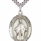 Men's Pewter Oval Our Lady of Africa Medal - 24" 2.4mm Rhodium Plate Chain + Clasp