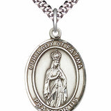 Men's Pewter Oval Our Lady of Fatima Medal - 24" 2.4mm Rhodium Plate Chain + Clasp