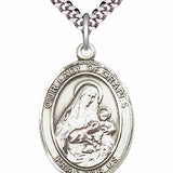 Men's Pewter Oval Our Lady of Grapes Medal - 24" 2.4mm Rhodium Plate Chain + Clasp