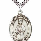 Men's Pewter Oval Our Lady of Hope Medal - 24" 2.4mm Rhodium Plate Chain + Clasp