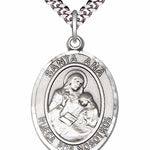 Men's Pewter Oval Saint Agatha Oval Medal - 24" 2.4mm Rhodium Plate Chain + Clasp
