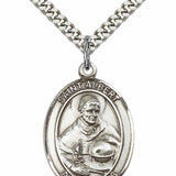 Men's Pewter Oval St. Albert the Great Medal - 24" 2.4mm Rhodium Plate Chain + Clasp