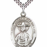 Men's Pewter Oval St. Andrew Kim Taegon Medal - 24" 2.4mm Rhodium Plate Chain + Clasp