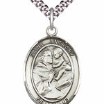 Men's Pewter Oval St. Anthony of Padua Medal - 24" 2.4mm Rhodium Plate Chain + Clasp