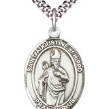 Men's Pewter Oval St. Augustine of Hippo Medal - 24" 2.4mm Rhodium Plate Chain + Clasp