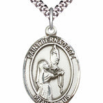 Men's Pewter Oval St. Bernadette Medal - 24" 2.4mm Rhodium Plate Chain + Clasp