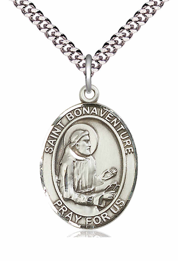 Men's Pewter Oval St. Bonaventure Medal - 24" 2.4mm Rhodium Plate Chain + Clasp