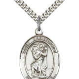Men's Pewter Oval St. Christopher Medal - 24" 2.4mm Rhodium Plate Chain + Clasp
