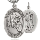 Men's Pewter Oval St. Christopher Motorcycle Medal