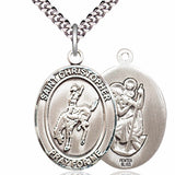 Men's Pewter Oval St. Christopher Rodeo Medal - 24" 2.4mm Rhodium Plate Chain + Clasp