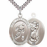 Men's Pewter Oval St. Christopher Soccer Medal - 24" 2.4mm Rhodium Plate Chain + Clasp