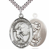 Men's Pewter Oval St. Christopher Soccer Medal - 24" 2.4mm Rhodium Plate Chain + Clasp
