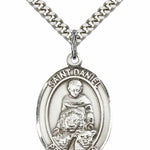 Men's Pewter Oval St. Daniel Medal - 24" 2.4mm Rhodium Plate Chain + Clasp