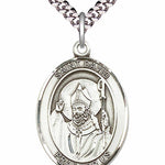 Men's Pewter Oval St. David of Wales Medal - 24" 2.4mm Rhodium Plate Chain + Clasp