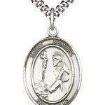Men's Pewter Oval St. Dominic De Guzman Medal - 24" 2.4mm Rhodium Plate Chain + Clasp
