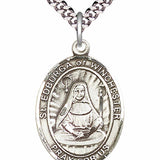 Men's Pewter Oval St. Edburga of Winchester Medal - 24" 2.4mm Rhodium Plate Chain + Clasp