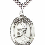 Men's Pewter Oval St. Edward the Confessor Medal - 24" 2.4mm Rhodium Plate Chain + Clasp