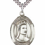Men's Pewter Oval St. Elizabeth of Hungary Medal - 24" 2.4mm Rhodium Plate Chain + Clasp