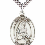 Men's Pewter Oval St. Emily De Vialar Medal - 24" 2.4mm Rhodium Plate Chain + Clasp