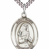 Men's Pewter Oval St. Emily De Vialar Medal - 24" 2.4mm Rhodium Plate Chain + Clasp