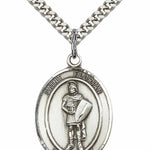 Men's Pewter Oval St. Florian Medal - 24" 2.4mm Rhodium Plate Chain + Clasp