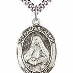 Men's Pewter Oval St. Frances Cabrini Medal - 24" 2.4mm Rhodium Plate Chain + Clasp