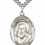 Men's Pewter Oval St. Francis De Sales Medal - 24" 2.4mm Rhodium Plate Chain + Clasp