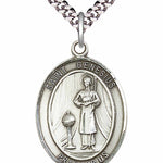 Men's Pewter Oval St. Genesius of Rome Medal - 24" 2.4mm Rhodium Plate Chain + Clasp