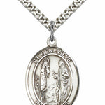 Men's Pewter Oval St. Genevieve Medal - 24" 2.4mm Rhodium Plate Chain + Clasp
