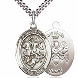 Men's Pewter Oval St. George National Guard Medal - 24" 2.4mm Rhodium Plate Chain + Clasp